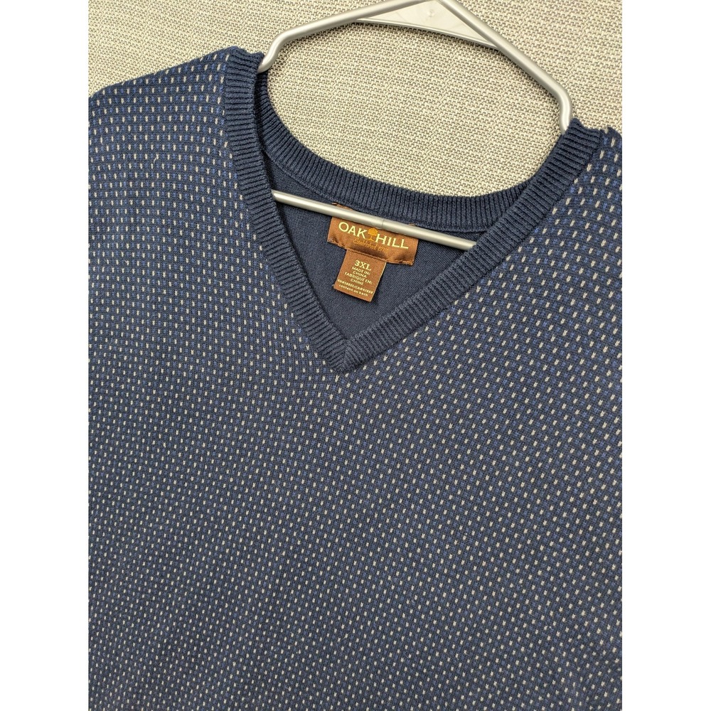 Oak Hill Sweater Vest Mens 3XL Blue Cotton V Neck Geometric Knit Casual